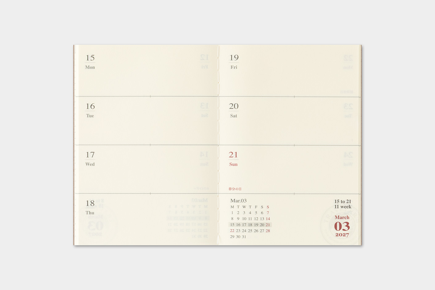 Traveler`s Company 2027 - Weekly Diary Refill Passport Size