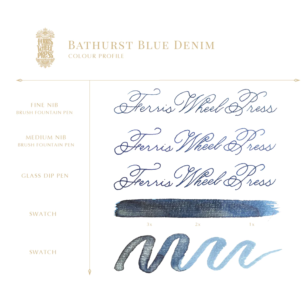 Ferris Wheel Press - Bathurst Blue Denim  Ink Sample 2ml