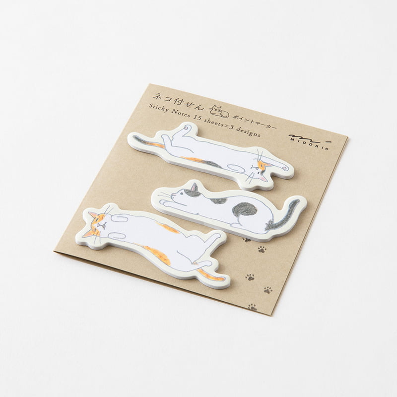 Midori Sticky Notes Point Cat Stretching Out