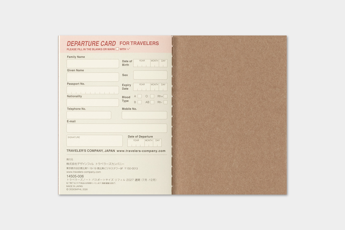Traveler`s Company 2027 - Weekly Diary Refill Passport Size