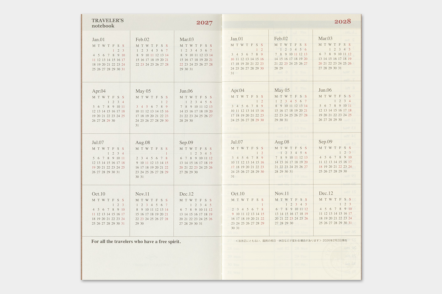 Traveler`s Company 2027 - Weekly plus Memo Refill Regular Size